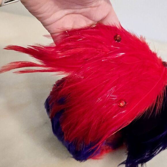 Vintage Handcrafted Assimetrical Red Purple feather fascinator hat headband - Picture 7 of 9